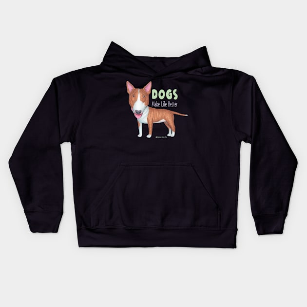 Cute Bull Terrier puppy making life better on purple shirt Kids Hoodie by Danny Gordon Art